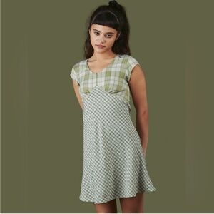 UNIF express yourself short sleeve side zip up Plaid Green Dress size XS